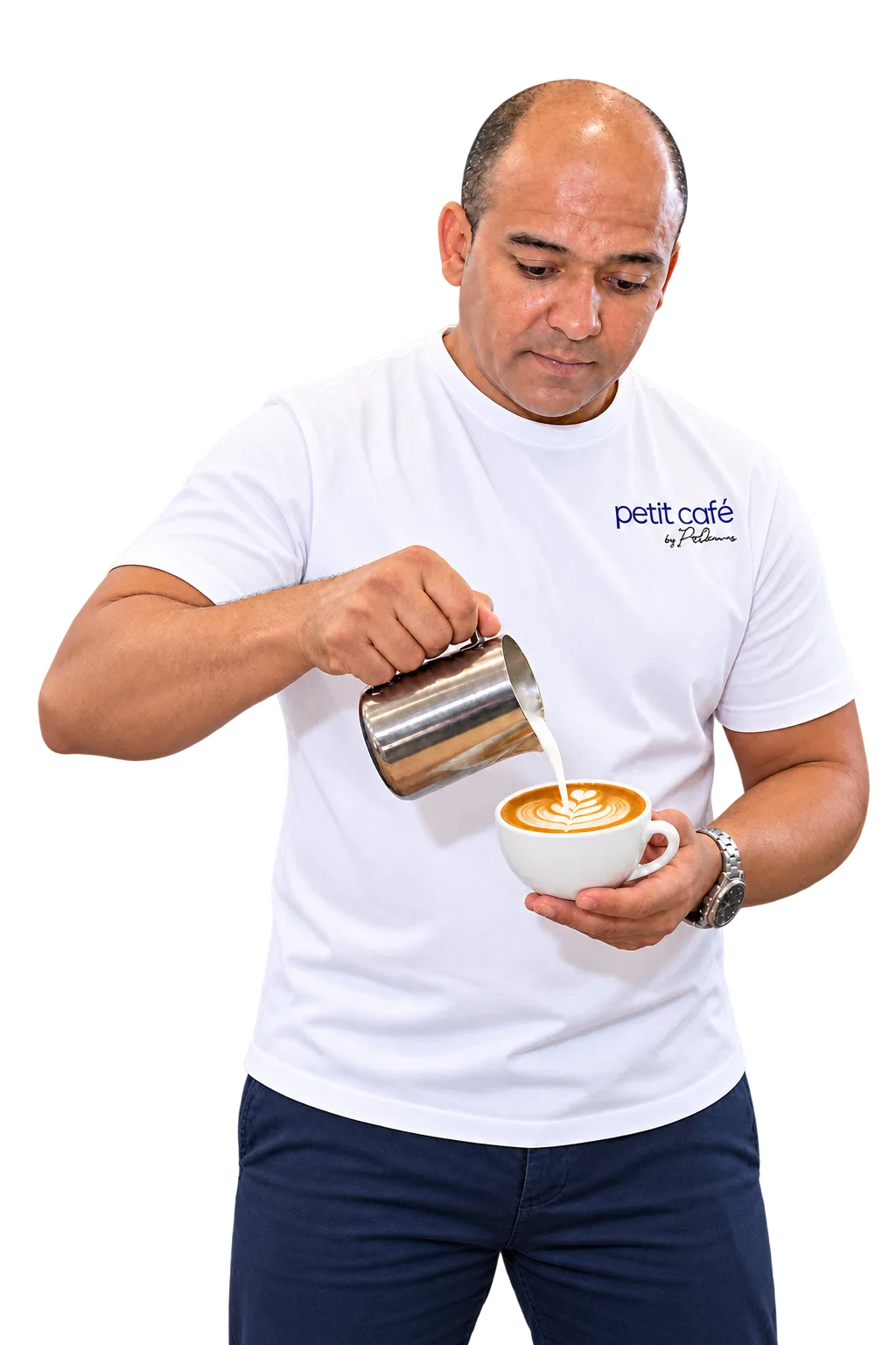 Leiman Albornoz cappuccino bat latte artarekin prestatzen